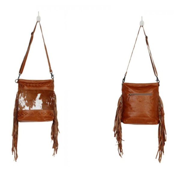 Myra Bag Hand-Tooled Leather Hairon Cowhide fringed Shoulder Bag🆕SHIP📦🏃🏻💨⚡ - Picture 2 of 16